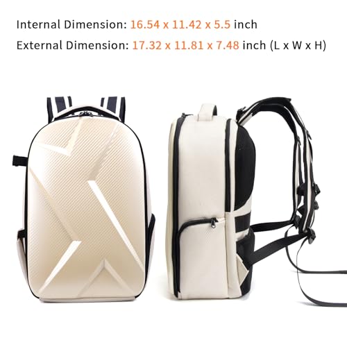 Camera Backpack Hard Shell Imitation Carbon Fiber DSLR, Waterproof Shockproof w/15.6" Lap Comp for Photo, Travelers & Daily. - color: Beige