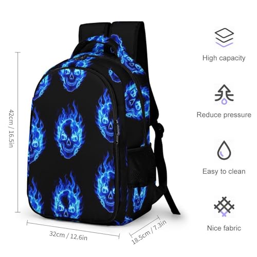 Cute College Laptop Backpack Fire Flaming Blue Cool Skull, Sturdy Travel Business Bag with Tumbler Holder Gifts for Nurse Teacher Women - color: Pattern (350)