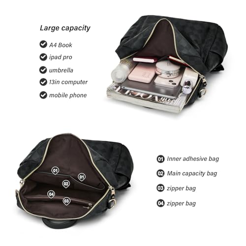 Makes Backpack Purse for Women PU Leather Travel Satchel Handbag Convertible Design Bag with Purse 2 Piece - color: Black Geometric