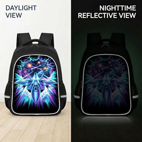 Airplane Fighter Jet Backpack for Kids Boys, 3D Reflective Aircraft School Bag for Preschool Primary Elementary, Lightweight Double Compartment Bookbag for Travel School, 17 Inch - color: Airplane
