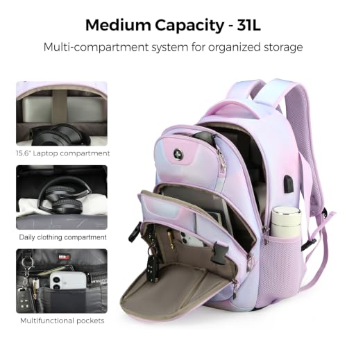 Swissdigital Design Backpack for Men with USB Charging Port SD803-104 - color: Pink Purple