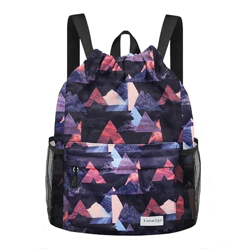 Waterproof Drawstring Backpack Sports Gym Sackpack with Mesh Pockets Water-Resistant String Cinch Beach Bag for Men Women - color: Print - Mount