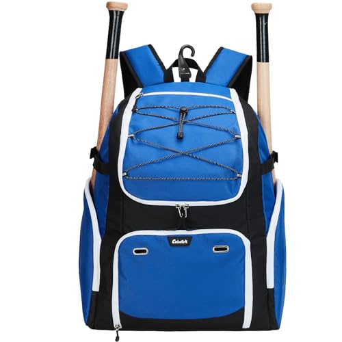 Baseball Backpack for Adult Large Capacity Softball Bat Bag with Shoe Compartment & Wet Pocket Baseball Bag with Fence Hook for 4 Bats & Equipment - color: Blue, size: 58 L