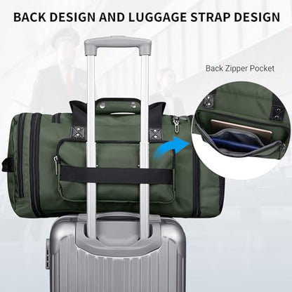 WITZMAN Mens Duffle Bag Expandable 45L Travel Gym with Shoe Compartment - color: Army Green