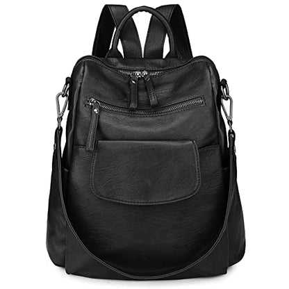 Uromee Backpack Purse for Women Vegan Leather Ladies Fashion Travel Shoulder Bag Convertible - color: 240 Black