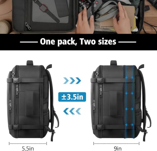 Roomy Carry On Backpack, Expandable Large Capacity Travel Backpack 1-7 Days with LifetimeWarranty,Fits18.4" Laptop,Water Resistant Anti Theft Carry on Laptop Backpack for Men Women,Flight Travel,Black - color: Black, size: 18.4inch (22"x14"x9")
