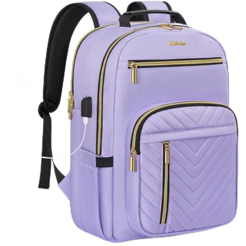 Laptop Backpack for Women, 15.6 Inch Laptop Computer Bag with USB Port, Work Business Backpack Purse for Ladies, Water-resistant Travel Backpack College Nurse Teacher Backpack, Light Purple - color: Light Purple, size: 15.6in