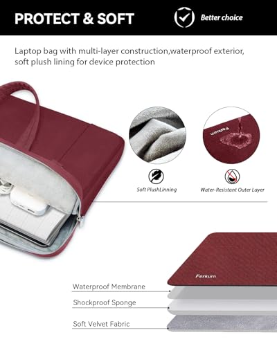 Ferkurn Laptop Case Bag Women Men Computer Sleeve with Shoulder Compatible with HP/Inspiron/Thinkpad/Vivobook/MSI/Surface, 17.3 inch, Red - color: Wine Red, size: 17.3 inch