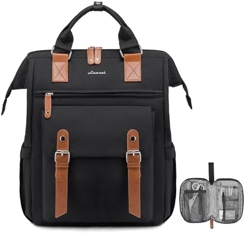 LOVEVOOK Laptop Backpack for Women, 15.6 Inch Teacher Nurse Bag Work Travel Computer Backpacks Purse, College Bookbag for School, Water Resistant Daypack, 17.3 inch - color: Black-brown, size: 17.3 Inch Standard