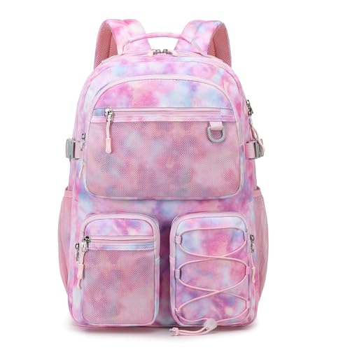Lohol Multi-Pocket Backpack for School College Travel, Heavy Duty Big Bookbag with 15.6 inch Laptop Compartment (Pink Galaxy - color: Pink Galaxy