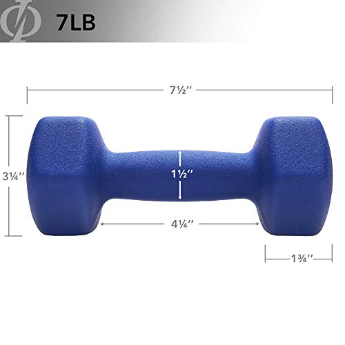 Philosophy Gym Set of 2 Neoprene Dumbbell Hand Weights, Hexagon Shape - style: Navy 7 lb Pair