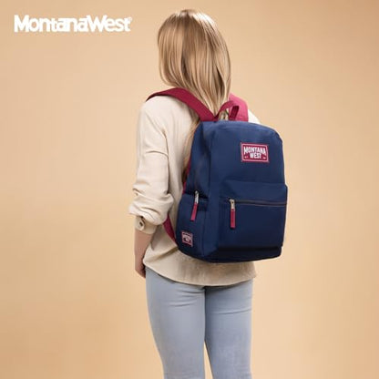Montana West Backpack for Women Men 2 PCS Lightweight College Bookbags Casual Daypack Backpacks for Commute & Travel - color: Black & Navy