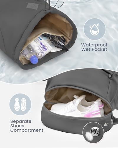 RHDZO Drawstring Backpack Sports Gym Bag with Shoe Compartment and Wet Pocket String Swim Bag for Women Men Beach Backpack, Dark Gray - color: Dark Gray