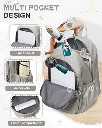 Small Grey Backpack for School Women Girls, Waterproof Bookbag Cute High School Backpack for Men Teen Boys, Lightweight Travel College Back Pack Mochilas Escolares para Casual Daypack - color: A0-grey