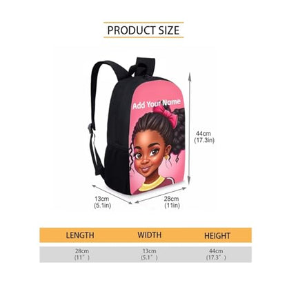 Afro Backpack School Kids Name Custom Bookbag for Student School Bag Personized Book Bag for Girls 6-8/10-12 African Back Pack Student Elementary Schoolbag - color: African Black Girl-15