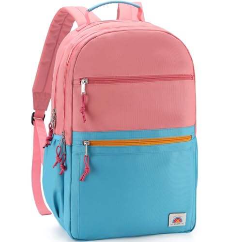 VASCHY School Backpack, Cute Bookbag for Teen Girls Age 8-15 | Water-resistant polyester, 15in laptop sleeve, breathable back, organizer pockets, bottle pockets, reinforced base, zip - color: Pink Blue-l, size: Large-17in