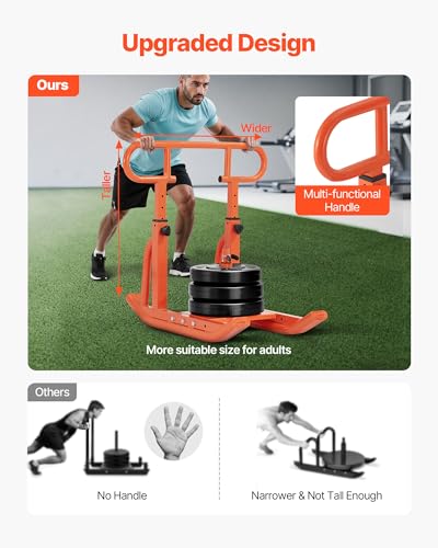 VEVOR Football Sleds and Chutes, Weight Sled, Football Training Pull Push Running Sled, Fitness Workout Sled Push Gym Equipment, Adjustable Height Handle, Compatible 1/2 in Weight Plates - style: Full-Range Handle