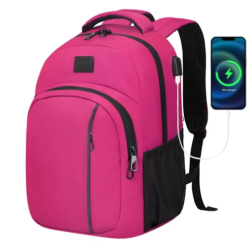 LARIPOP 15.6 Inch Laptop Backpack,30L Lightweight Oxford Travel Business Carry-On for Men Women, Water-Resistant Computer Bag with USB Charging, Anti-Theft Pocket, Luggage Strap, Ergonomic Padded Back - color: Rose Red, size: 15.6inch