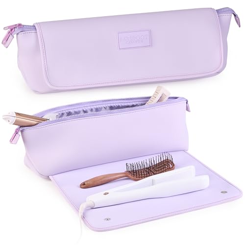 BAREFOOT CARIBOU Hair Tools Travel Bag and Heat Resistant Mat (15.5") for Flat Irons, Straighteners, Curling Iron, and Haircare Accessories, 2-in-1 design, Interior Pockets, Portable Organizer (Lilac) - color: Lilac