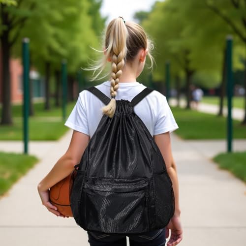 Dntorx Drawstring Backpack, Gym Bag for Women, Kids Swim Bag Black | Waterproof string backpack with water bottle pocket, lightweight washable roomy drawstring design adjustable straps - color: Black