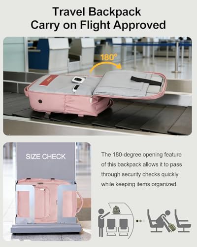 Travel Backpack for Women & Men, Carry On Personal Item Bag Flight Approved, Large Waterproof Laptop Backpack for Travel, Overnight, College & Commuting Pink - color: Pink