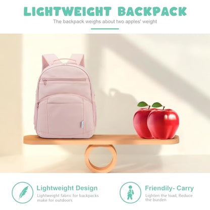 NOL Natural Organic Lifestyle Kids Backpack, School Backpacks for Teens Girls Boys, School Bookbag with Pencil Bag & Reflective Stripe for Elementary School - Pink - color: Pink