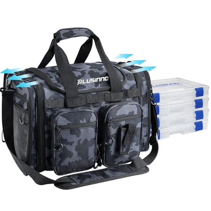 PLUSINNO Tackle Bag - Expandable Fishing Bag for Saltwater & Freshwater - Water Resistant Fishing Gear - color: Tackle Bag Wih Tackle Boxes