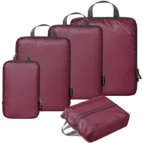 BAGAIL 5 Set Ultralight Compression Packing Cubes Travel Accessories Expandable Packing Organizers(Burgundy) - color: Burgundy