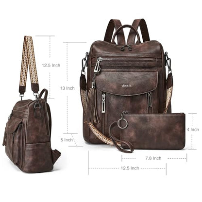 Shrrie Backpack Purse for Women Fashion Leather Backpack Purse Designer Travel Backpack Convertible Shoulder Bag with Wristlet for Work College - color: 1-3 Two-toned Coffee A1