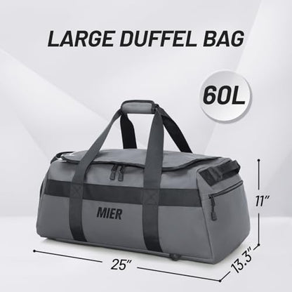MIER Gym Bag for Men Large Duffel Backpack with Shoe Compartment, 60L Convertible Duffle Bags Weekender Overnight Bag for Gym Sports Travel, Gray - color: Grey