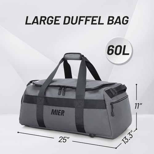 MIER Gym Bag for Men Large Duffel Backpack with Shoe Compartment, 60L Convertible Duffle Bags Weekender Overnight Bag for Gym Sports Travel, Gray - color: Grey