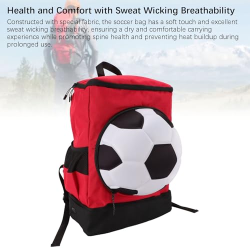 Bnineteenteam Soccer Backpack, Youth Soccer Bag Sweat Wicking Breathability Football Bag with Ball Compartment and Shoe Compartment for Activities - color: Red with Black, size: Children Size (Fits Size 4 Ball)