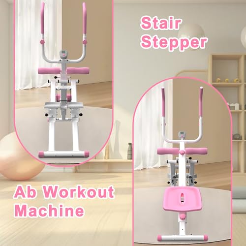 Stair Stepper and Ab Machine 2-in-1 Folding Vertical Climber Exercise Machine & Ab Workout Equipment Quickly Switch, Home Gym Equipment for Full Body Cardio Workout, 300LBS Capacity - color: Pink