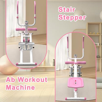 Stair Stepper and Ab Machine 2-in-1 Folding Vertical Climber Exercise Machine & Ab Workout Equipment Quickly Switch, Home Gym Equipment for Full Body Cardio Workout, 300LBS Capacity - color: Pink