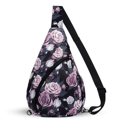 HUA ANGEL Crossbody Sling Bag for Men & Women Lightweight Waterproof Chest Shoulder Bag for Travel Hiking & Everyday Use - color: W-gray & Pink Rose