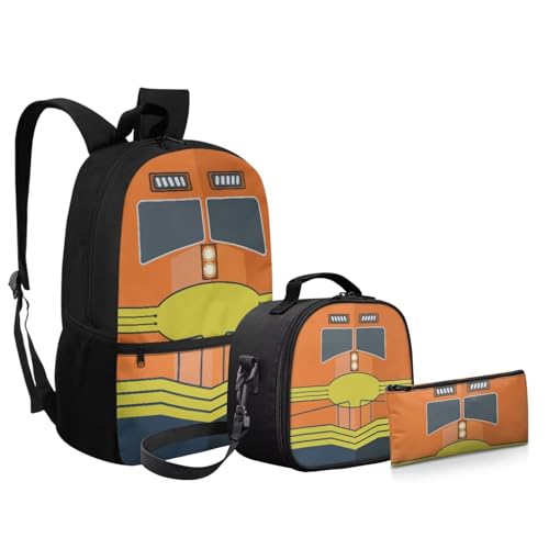 Boys Backpack 3 Pieces Set Cartoon Train Backpacks with Lunch Bag Handbag Pencil Case Set Kids Teen Elementary Middle School Bookbag Daypack - color: Train
