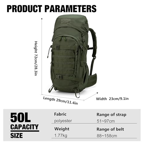 Mardingtop 50L Hiking Backpack,Backpacking Backpack with Rain Cover for Hiking,Backpacking,Rucking,Camping,Survival - color: Ranger Green