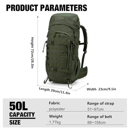 Mardingtop 50L Hiking Backpack,Backpacking Backpack with Rain Cover for Hiking,Backpacking,Rucking,Camping,Survival - color: Ranger Green