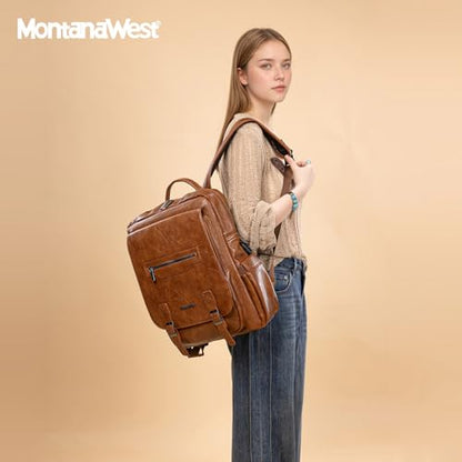 Montana West Laptop Backpack 15.6 Inch Work Backpack Purse for Women Travel Casual Daypack Bookbags with USB Port - color: 15.6-in Brown