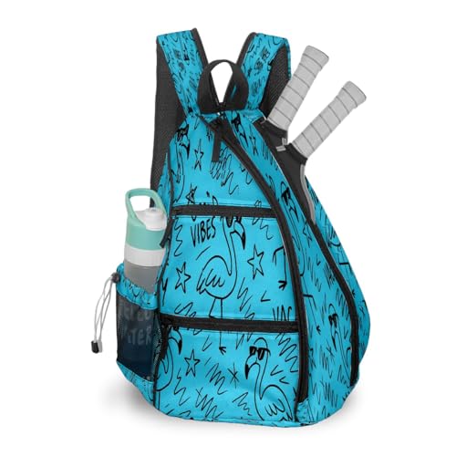 Pickleball Bag for Women & Men – Lightweight Sports Backpack with Paddle Compartments, Dual Carry Modes, Detachable Zippered Strap, Brown Leopard, Great Gift Option for Players - color: Blue Flamingos Vacay