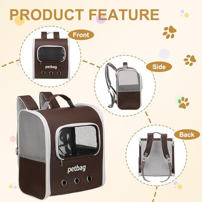Pet Backpack Carrier, Portable and Ventilated, Oxford Cloth, Dogs Cats and Small Animal Travel Bag 14.17", (Brown, 1 Pcs), Intended for Hiking/Camping/Traveling - color: Brown