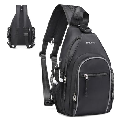 Crossbody Sling Bag with Water Bottle Holder, 8.3" Convertible Small Backpack Anti Theft Daypack, Chest Fanny Pack for Men Women, Black - color: Black