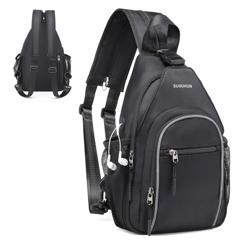 Crossbody Sling Bag with Water Bottle Holder, 8.3" Convertible Small Backpack Anti Theft Daypack, Chest Fanny Pack for Men Women, Black - color: Black