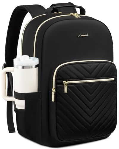 LOVEVOOK Laptop Backpack for Women with Giant Tumbler Holder 15.6 inch,Designer Travel Backpack Laptop Bag College Backpack,Quilted Work Nurse Teacher Backpack Purse Computer Bag Casual Daypack, Black - color: Black, size: 15.6 inch with Tumbler Holder