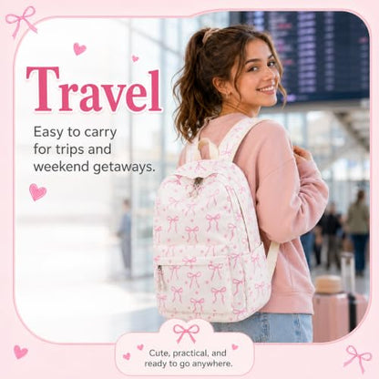 LOIDOU Girls Backpack for Kids Cute School Bookbag - color: Bow Tie Beige Set, size: L-17"