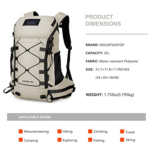 MOUNTAINTOP Hiking Backpack 35L Travel Backpack Lightweight Daypack for Men&Women Outdoor Camping - color: 6413-creamy White