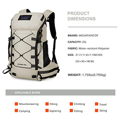 MOUNTAINTOP Hiking Backpack 35L Travel Backpack Lightweight Daypack for Men&Women Outdoor Camping - color: 6413-creamy White