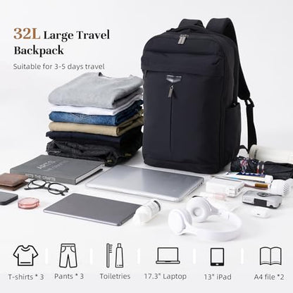 Timeet Travel Backpack for Women Men, 32L 4 In 1 Carry on Luggage Backpack, TSA Friendly Flight Approved 17 Inch Laptop Backpack, Waterproof Travel Bag for Work School Camping Hiking, Ink Black - color: Ink Black