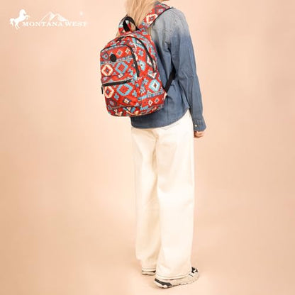 Montana West Backpack for Women Western Travel Backpack Purse Casual Daypack for Laptop College - color: Aztec Dark