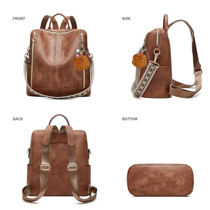 Makes Backpack Purse for Women PU Leather Travel Satchel Handbag Convertible Design Bag with Purse - color: Brown Quadruple Zipper